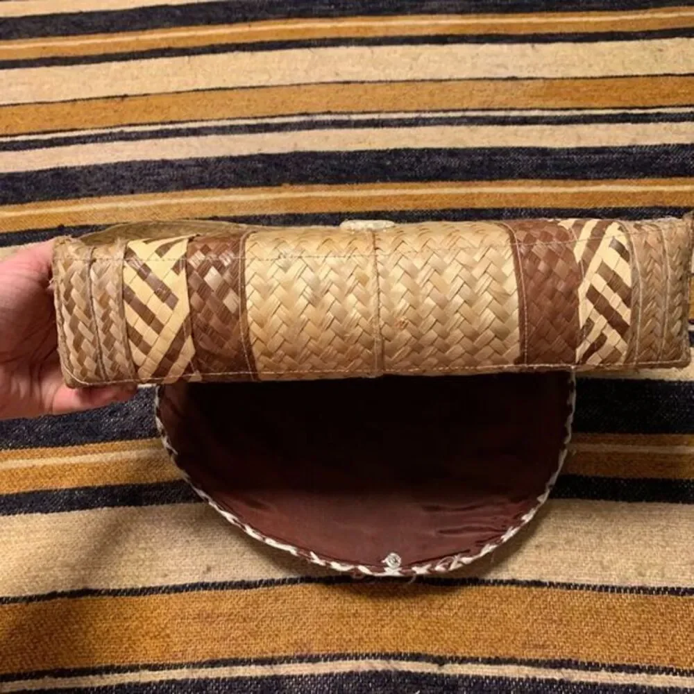 Vintage Woven Shoulder Bag Tropical Floral‎ Raffia Beachy Boho Bohemian Brown
